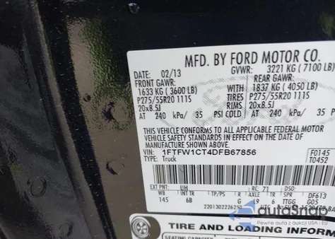2013 Ford F-150 Fx2 from USA, damaged, VIN 1FTFW1CT4DFB67856